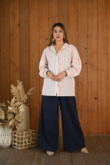 Buy Baby Pink & Blue Striped Pattern Linen Cotton Co-ord Set for Women at Senorita Fashions