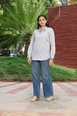 Buy Black Striped Cotton Oxford Shirt Without Pocket for Women at Senorita Fashions