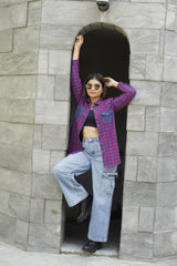 Senorita Pink Indigo Denim Checks 100% Cotton Checks Shirt , Full sleeve