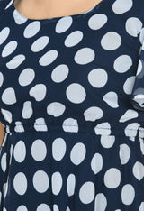 Floral Print Georgette Flared Sleeves Navy Blue Maxi Dress