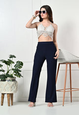 Trendy Glamorous Women Navy Blue Trousers