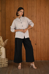 Shop Grey & Black Solid Linen Cotton Full Sleeve Co-ord Set for Women at Senorita Fashions