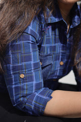 Senorita Navy blue Indigo Denim Checks 100% Cotton Checks Shirt , Full sleeve