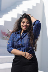 Senorita Navy blue Indigo Denim Checks 100% Cotton Checks Shirt , Full sleeve