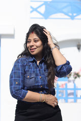 Senorita Navy blue Indigo Denim Checks 100% Cotton Checks Shirt , Full sleeve