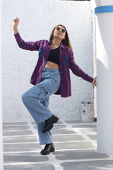 Senorita Pink Indigo Denim Checks 100% Cotton Checks Shirt , Full sleeve