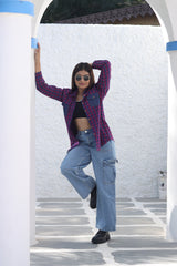 Senorita Pink Indigo Denim Checks 100% Cotton Checks Shirt , Full sleeve