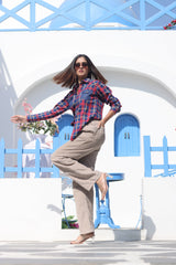 Senorita Red Indigo Denim Checks 100% Cotton Checks Shirt , Full sleeve