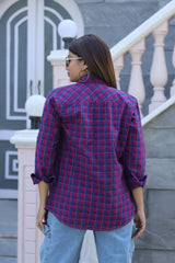 Senorita Pink Indigo Denim Checks 100% Cotton Checks Shirt , Full sleeve