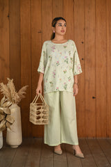 Buy Light Green-White Linen & Cotton Half Sleeve Co-ord Set for Women at Senorita Fashions