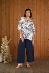 Shop Navy Blue & White Linen & Cotton Half Sleeve Co-ord Set for Women at Senorita Fashions