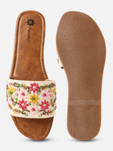 Pairs4U Multi Canvas upper Flip-Flop Flats with Embroidered For Womens