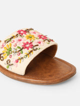 Pairs4U Multi Canvas upper Flip-Flop Flats with Embroidered For Womens