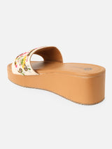 Pairs4U Multi Canvas Upper Flip-Flop Flats with Embroidered For Womens