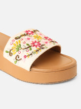 Pairs4U Multi Canvas Upper Flip-Flop Flats with Embroidered For Womens