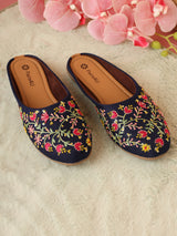 Pairs4U Black Canvas Upper Flats with Embroidered For Womens