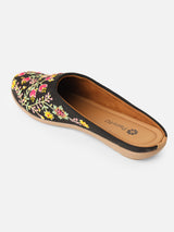 Pairs4U Black Canvas Upper Flats with Embroidered For Womens