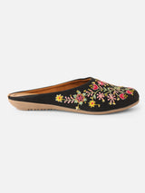 Pairs4U Black Canvas Upper Flats with Embroidered For Womens