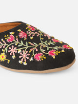 Pairs4U Black Canvas Upper Flats with Embroidered For Womens