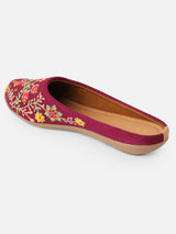 Pairs4U Wine Canvas Upper Flats with Embroidered For Womens