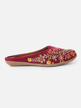Pairs4U Wine Canvas Upper Flats with Embroidered For Womens