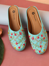 Pairs4U Aqua Canvas Upper Flats with Embroidered For Womens