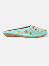 Pairs4U Aqua Canvas Upper Flats with Embroidered For Womens