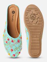 Pairs4U Aqua Canvas Upper Flats with Embroidered For Womens