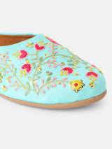 Pairs4U Aqua Canvas Upper Flats with Embroidered For Womens