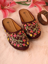 Pairs4U Brown Canvas Upper Flats with Embroidered For Womens