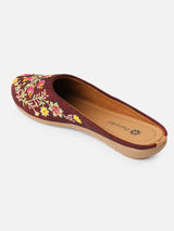 Pairs4U Brown Canvas Upper Flats with Embroidered For Womens
