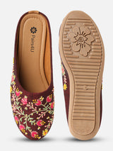Pairs4U Brown Canvas Upper Flats with Embroidered For Womens