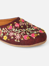 Pairs4U Brown Canvas Upper Flats with Embroidered For Womens