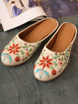 Pairs4U Off White Canvas Upper Flats with Embroidered For Womens