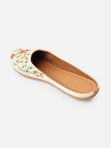 Pairs4U Off White Canvas Upper Flats with Embroidered For Womens