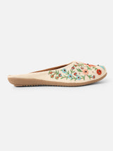 Pairs4U Off White Canvas Upper Flats with Embroidered For Womens