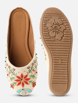 Pairs4U Off White Canvas Upper Flats with Embroidered For Womens