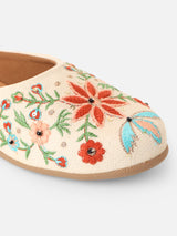 Pairs4U Off White Canvas Upper Flats with Embroidered For Womens