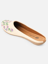 Pairs4U Off White Canvas Upper Flats with Embroidered For Womens