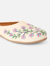 Pairs4U Off White Canvas Upper Flats with Embroidered For Womens