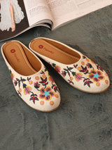 Pairs4U Off White Canvas Upper Flats with Embroidered For Womens