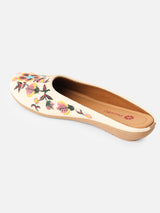 Pairs4U Off White Canvas Upper Flats with Embroidered For Womens