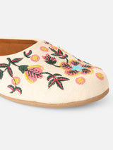 Pairs4U Off White Canvas Upper Flats with Embroidered For Womens