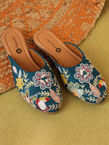 Pairs4U Teal Canvas Upper Flats with Embroidered For Womens