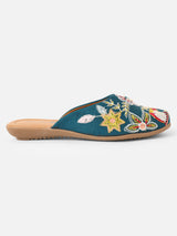 Pairs4U Teal Canvas Upper Flats with Embroidered For Womens