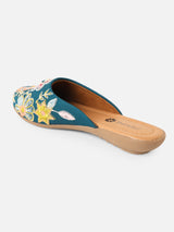Pairs4U Teal Canvas Upper Flats with Embroidered For Womens