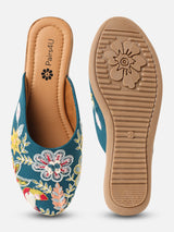 Pairs4U Teal Canvas Upper Flats with Embroidered For Womens