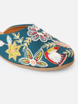 Pairs4U Teal Canvas Upper Flats with Embroidered For Womens