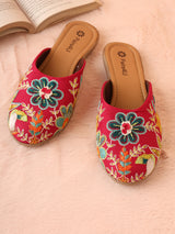 Pairs4U Pink Canvas Upper Flats with Embroidered For Women