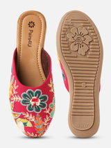 Pairs4U Pink Canvas Upper Flats with Embroidered For Women